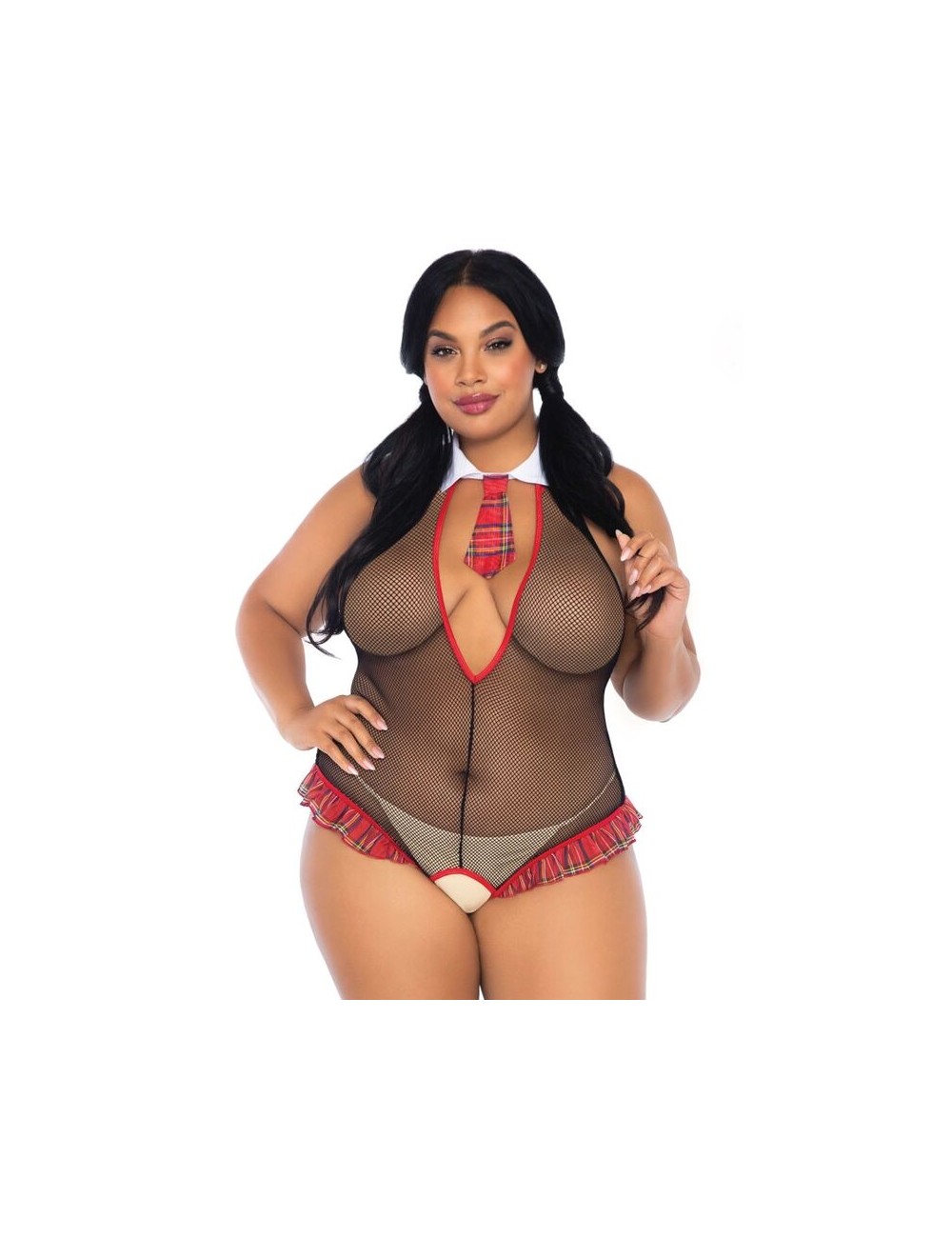 LEG AVENUE SCHOOLGIRL CROTHLESS FITNESS PELUCHE MAIS TAMANHO