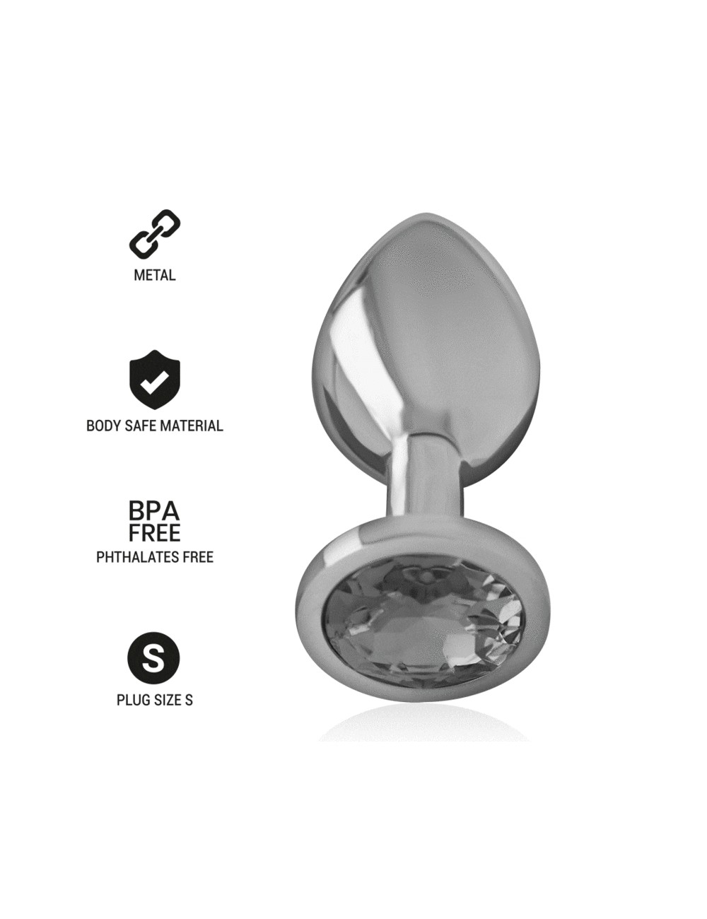 INTENSE - PLUGUE ANAL DE METAL DE ALUMÍNIO COM VIDRO PRETO TAMANHO P