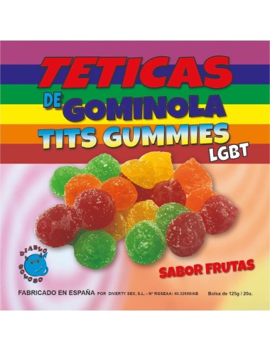 DIABLO GOLOSO - CAIXA DE GOMAS COM AÇÚCAR PEITOS SABOR FRUTAS 6 CORES E SABORES LGBT MADE IS SPAIN /es/pt/en/fr/it/
