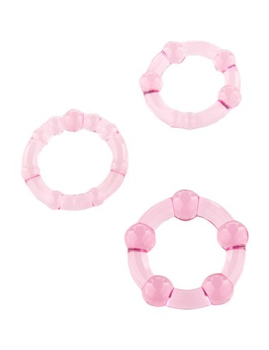 CONJUNTO DE SEVÊNCIAS DE TRÊS ANÉIS DE PÊNIS COR-DE-ROSA