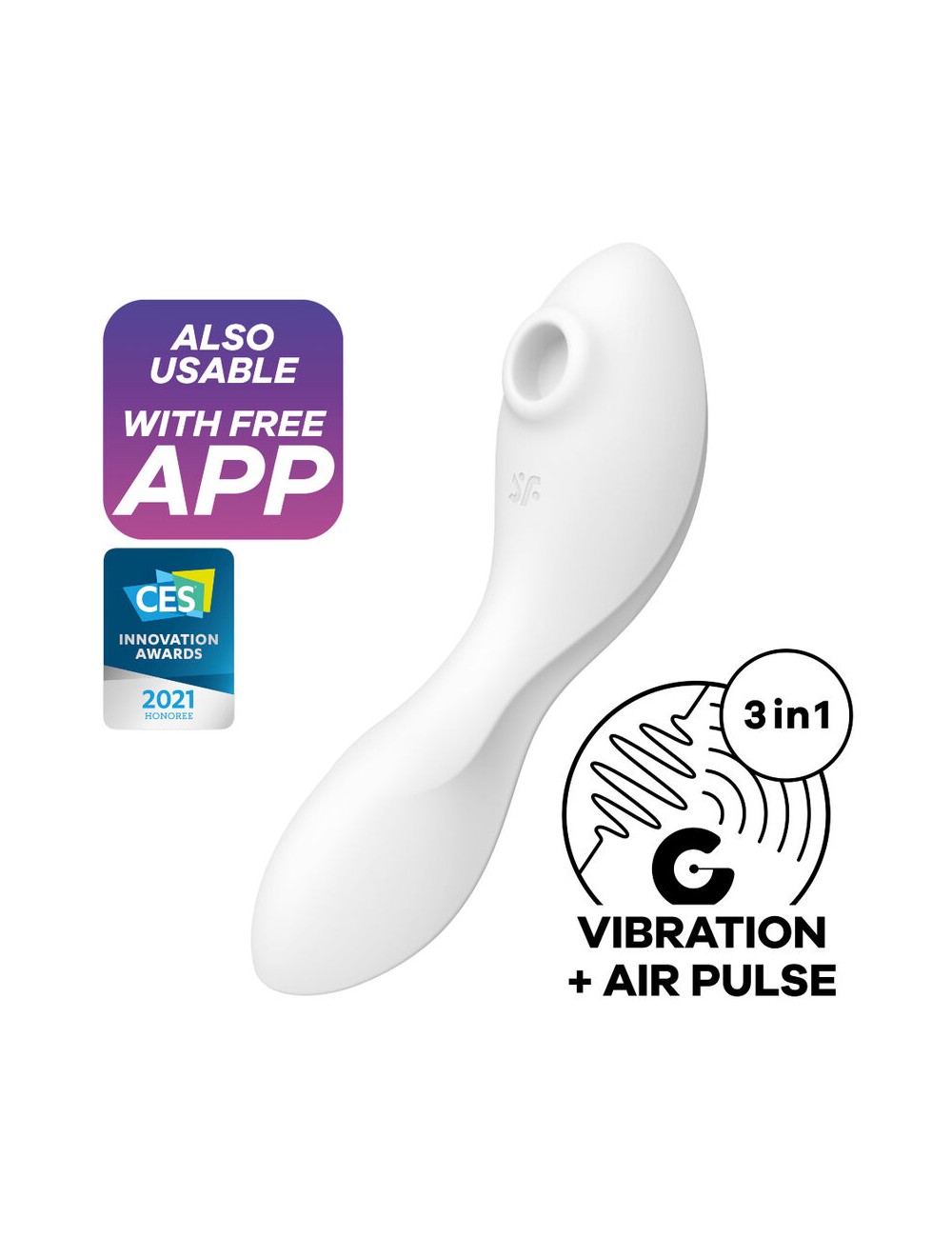 SATISFYER CURVY TRINITY 5 AIR PULSE STIMULATOR & VIBRATOR APP - WHITE
