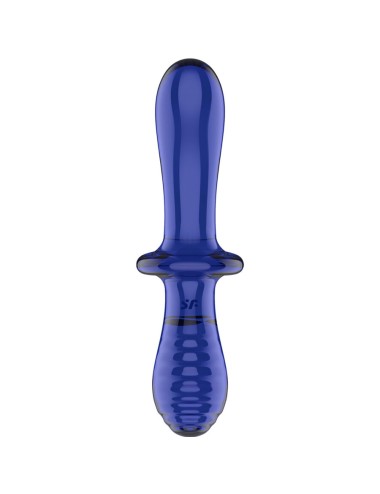 SATISFYER - DILDO DE CRISTAL DUPLO AZUL
