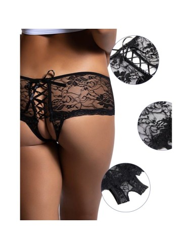 QUEEN LINGERIE - CALCINHA DE RENDA FLORAL COM ABERTURA NAS COSTAS S/M