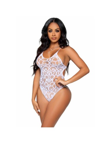 LEG AVENUE - SEAMLESS SCROLL LACE TEDDY - BRANCO