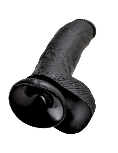 KING COCK - 9 DILDO PRETO COM BOLAS 22.9 CM