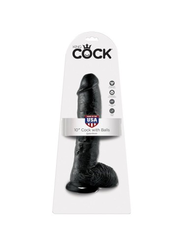 KING COCK - 10 DILDO PRETO COM BOLAS 25.4 CM