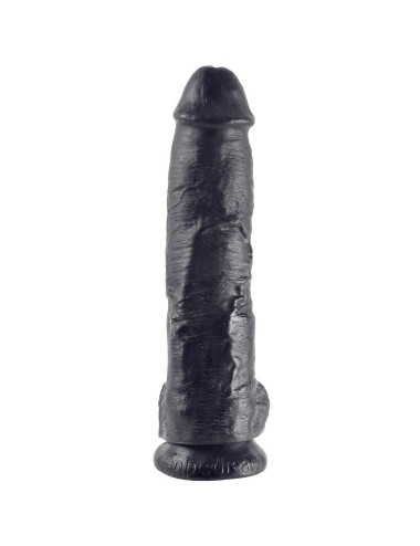 KING COCK - 10 DILDO PRETO COM BOLAS 25.4 CM