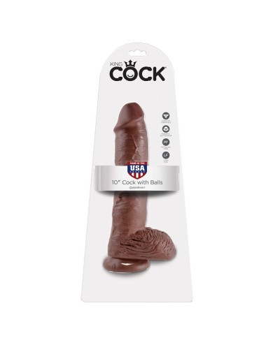 KING COCK - 10 DILDO CASTANHO COM BOLAS 25.4 CM