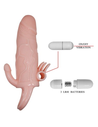 BAILE - CAPA PARA PÉNIS BRAVE MAN COM CARNE DE ESTIMULAÇÃO CLITÓRICA E ANAL 16.5 CM
