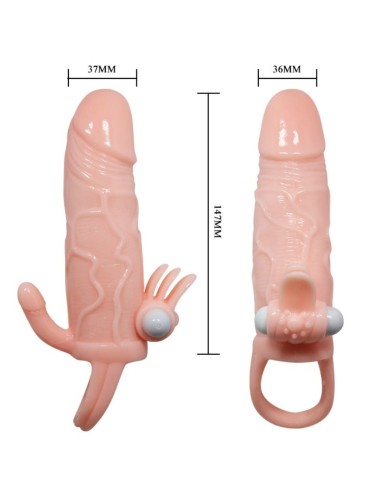 BAILE - CAPA PARA PÉNIS BRAVE MAN COM CARNE DE ESTIMULAÇÃO CLITÓRICA E ANAL 16.5 CM