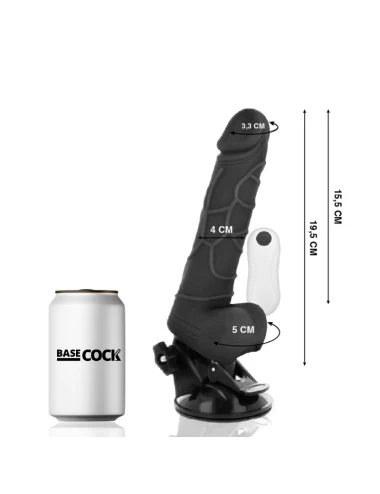 BASECOCK - VIBRADOR REALISTA CONTROLE REMOTO PRETO COM TESTÍCULOS 19.5 CM -O- 4 CM