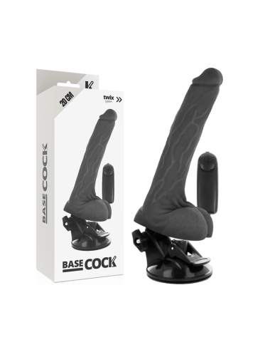 BASECOCK - VIBRADOR REALÍSTICO DE CONTROLE REMOTO PRETO COM TESTÍCULOS 20 CM -O- 4 CM