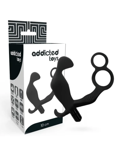 PLUGUE DE ANAL DE BRINQUEDOS VICIADOS COM ANEL DE PÊNIS DUPLO E TESTICULOS PRETOS