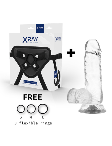 X RAY - ARNÊS SEGURANA + DILDO TRANSPARENTE COM BOLAS 15.5 CM -O- 3.5 CM