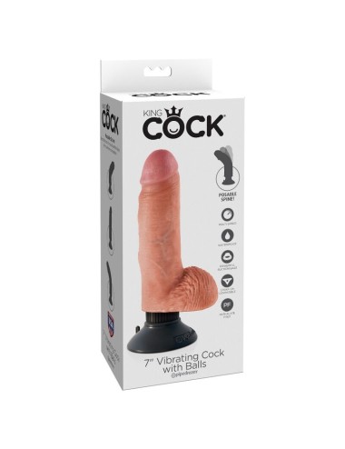 KING COCK - DILDO VIBRADOR COM TESTÍCULOS 17.78 CM NATURAL