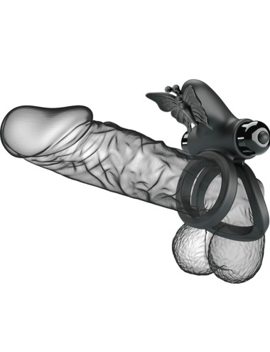 PRETTY LOVE - ANEL VIBRADOR DUPLO COM ESTIMULADOR PRETO