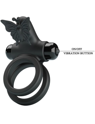 PRETTY LOVE - ANEL VIBRADOR DUPLO COM ESTIMULADOR PRETO