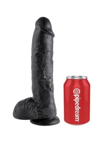 KING COCK - 10 DILDO PRETO COM BOLAS 25.4 CM