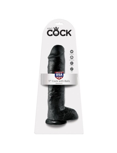 KING COCK - 11 DILDO PRETO COM BOLAS 28 CM