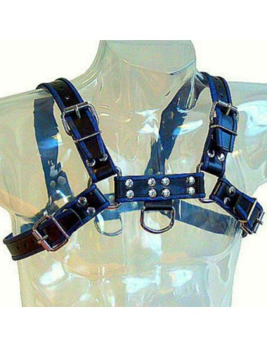 LEATHER BODY - PEITO BULDOGUE CHICOTE DE COURO PRETO / AZUL
