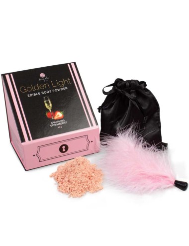 SECRETPLAY - KIT LUZ DOURADA ESPUMANTE PÓ COMESTÍVEL DE MORANGO E PENA