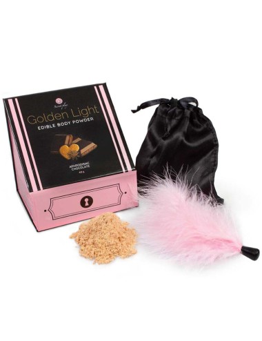 SECRETPLAY - KIT LUZ DOURADA PÓ COMESTÍVEL E PENAS DE CHOCOLATE AFRODISÍACO