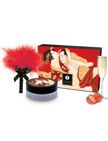 SHUNGA - KIT DE PÓ DE MASSAGEM COMESTÍVEL DE MORANGO