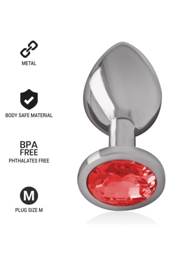 INTENSE - PLUG ANAL DE METAL COM CRISTAL VERMELHO TAMANHO M