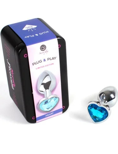 SECRET PLAY - METAL BUTT PLUG CORAÇÃO AZUL TAMANHO PEQUENO 7 CM