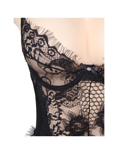 SUBBLIME - QUEEN PLUS RENDA FLORAL E PELUCHE PRETA FRINGADA
