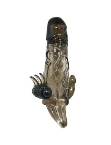 BAILE - CAPA PARA PÉNIS BRAVE MAN COM ESTIMULAÇÃO CLITÓRICA E ANAL DUPLA BALA PRETA 16.5 CM