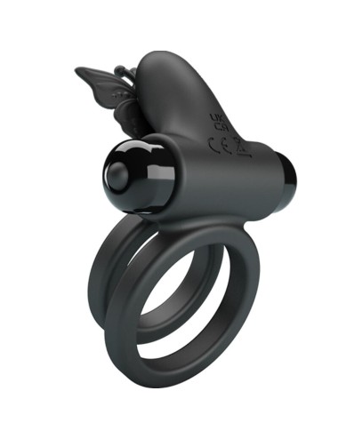 PRETTY LOVE - ANEL VIBRADOR DUPLO COM ESTIMULADOR PRETO
