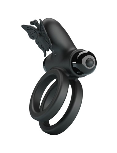 PRETTY LOVE - ANEL VIBRADOR DUPLO COM ESTIMULADOR PRETO