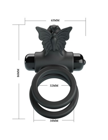 PRETTY LOVE - ANEL VIBRADOR DUPLO COM ESTIMULADOR PRETO