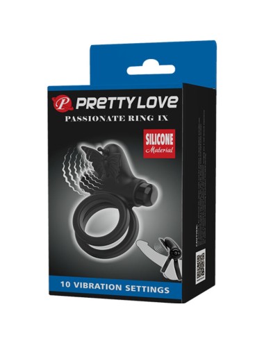PRETTY LOVE - ANEL VIBRADOR DUPLO COM ESTIMULADOR PRETO