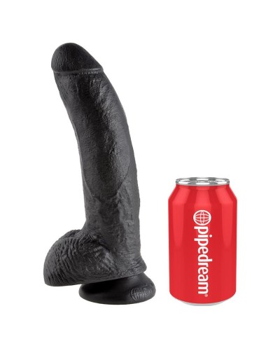 KING COCK - 9 DILDO PRETO COM BOLAS 22.9 CM