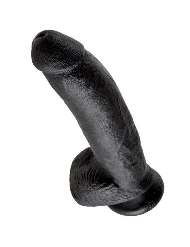 KING COCK - 9 DILDO PRETO COM BOLAS 22.9 CM
