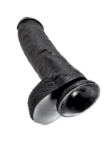 KING COCK - 10 DILDO PRETO COM BOLAS 25.4 CM