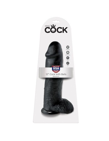 KING COCK - 12 DILDO PRETO COM BOLAS 30.48 CM