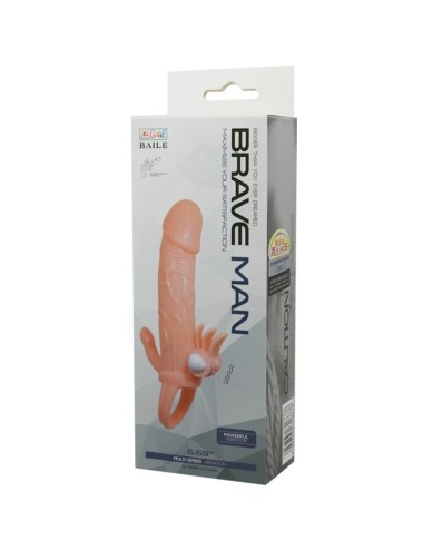 BAILE - CAPA PARA PÉNIS BRAVE MAN COM CARNE DE ESTIMULAÇÃO CLITÓRICA E ANAL 16.5 CM