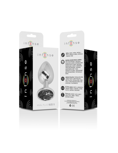 INTENSE - PLUG ANAL DE METAL DE ALUMÍNIO COM CRISTAL PRETO TAMANHO S