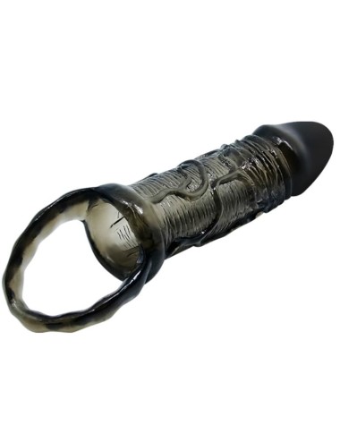 BAILE - CAPA EXTENSORA DE PÊNIS COM ALA PARA TESTÍCULOS PRETA 13.5 CM