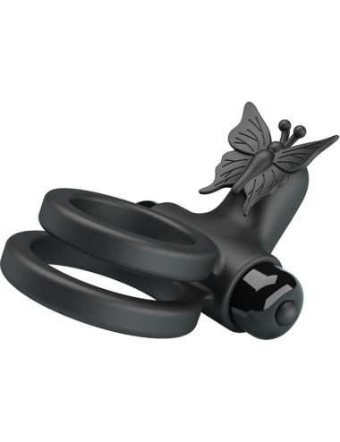 PRETTY LOVE - ANEL VIBRADOR DUPLO COM ESTIMULADOR PRETO