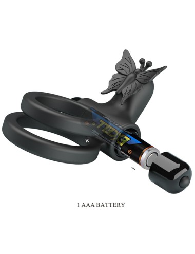 PRETTY LOVE - ANEL VIBRADOR DUPLO COM ESTIMULADOR PRETO