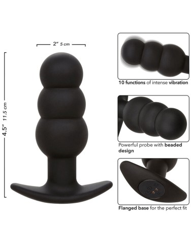 CALEXOTICS - ROCK BOTTOM PLUG ANAL COM ESFERAS 10 VIBRAÇÕES SILICONE PRETO