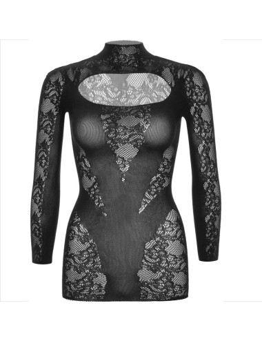 LEG AVENUE - MINI VESTIDO COM RENDA MANGA COMPRIDA PRETO