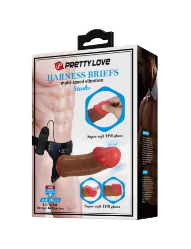 PRETTY LOVE - STARKS CUECAS DE ARNÊS DILDO VIBRAO MULTI-VELOCIDADE 17,5 CM CASTANHO CLARO