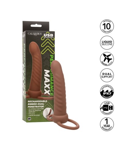 CALEXOTICS - MAXX RIBBED DUAL PENETRATOR 10 VIBRAÇÕES MARROM