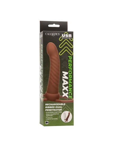 CALEXOTICS - MAXX RIBBED DUAL PENETRATOR 10 VIBRAÇÕES MARROM