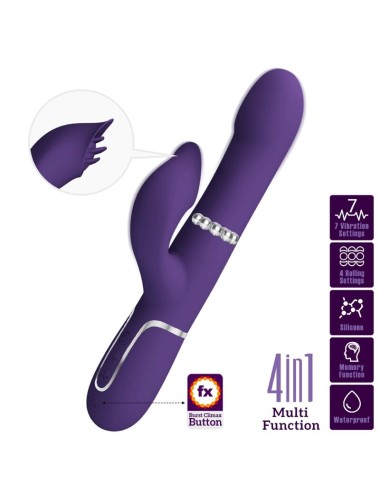 PRETTY LOVE - ZALIN VIBRADOR DE COELHO PÉROLAS 4 EM 1 ROXO
